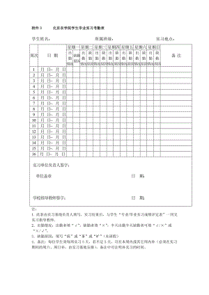 北京农学院学生毕业实习考勤表