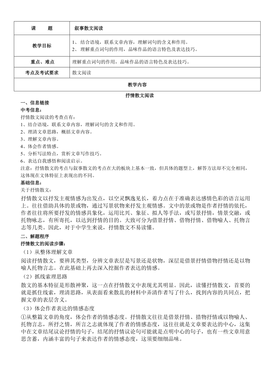 初一語文 抒情性散文的閱讀_第1頁