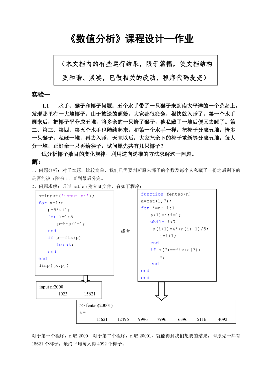 《數(shù)值分析》課程設(shè)計(jì)—作業(yè)_第1頁