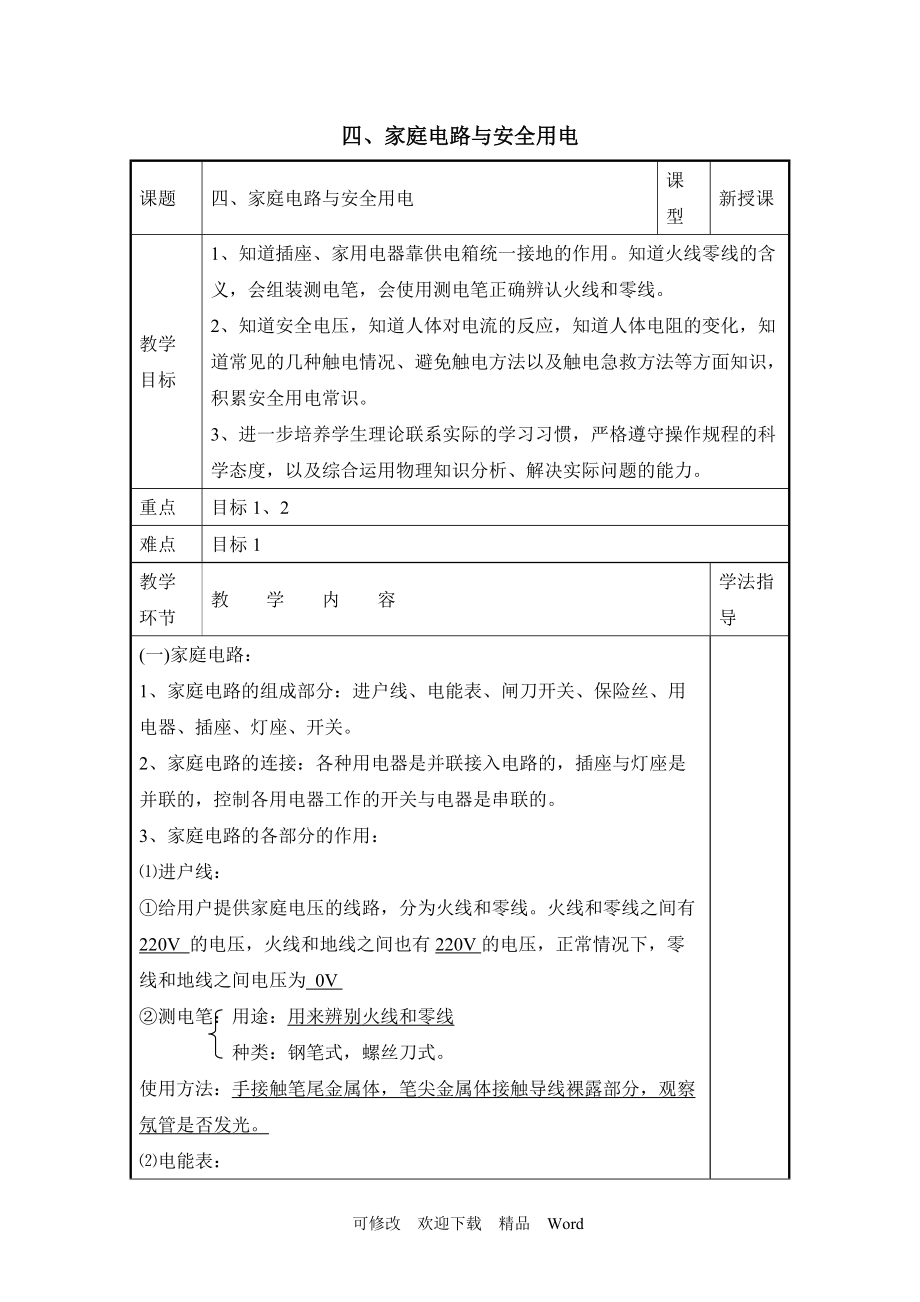 蘇科版九年級(jí)下物理《家庭電路與安全用電》教學(xué)設(shè)計(jì)_第1頁