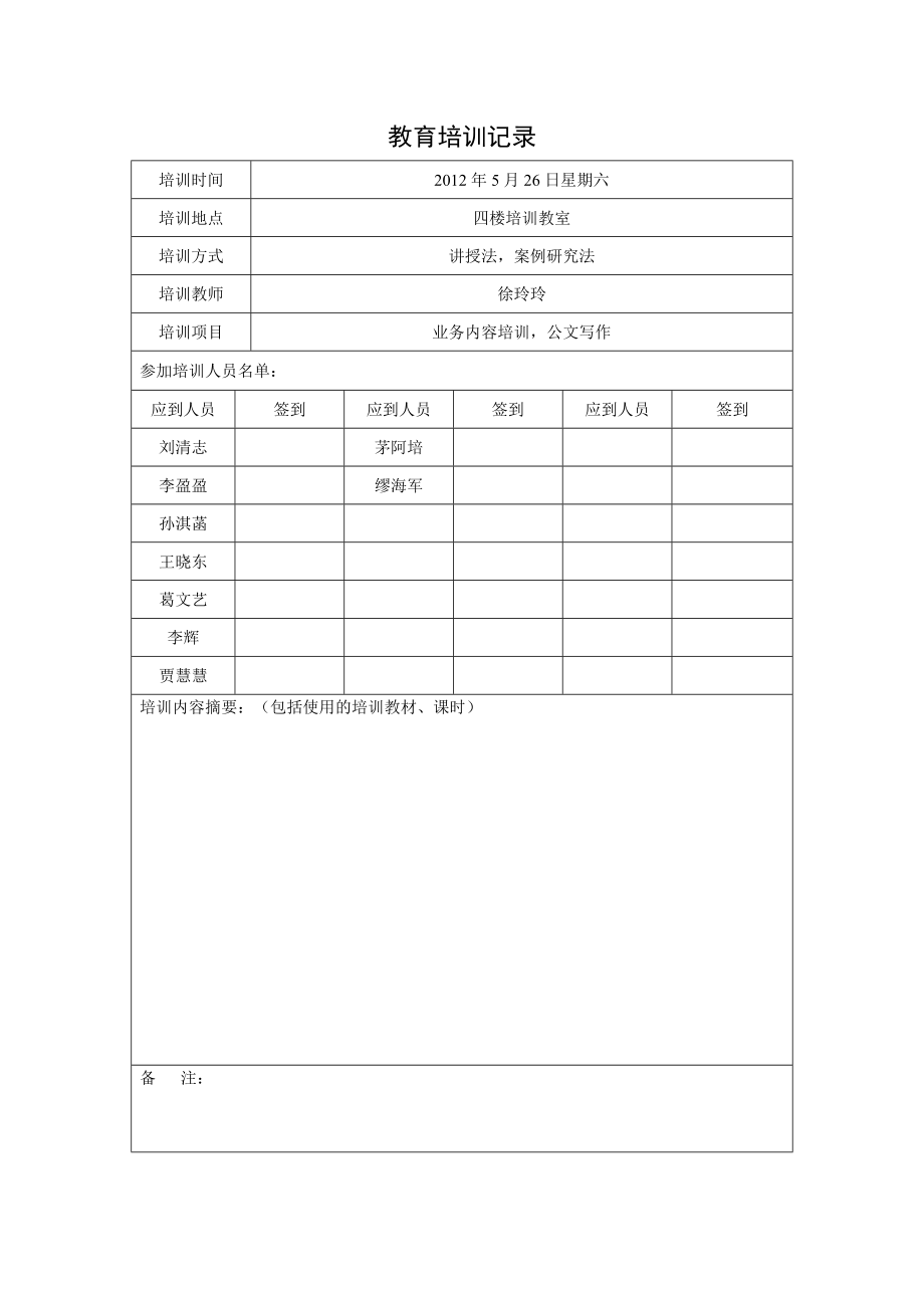 培訓(xùn)記錄表格_第1頁