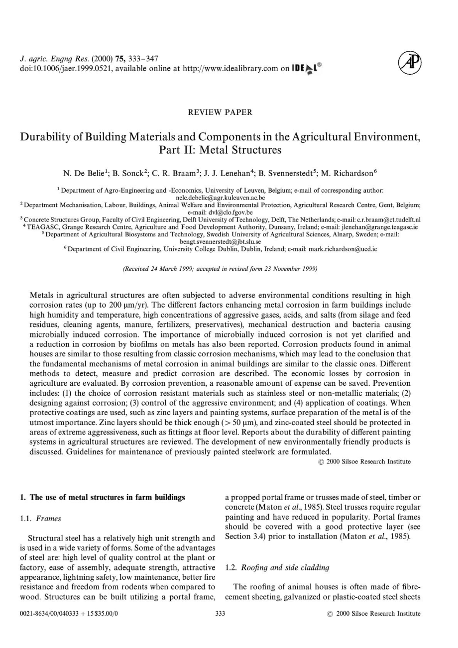 DURABILITY OF BUILDING MATERIALS AND COMPONENTS IN THE AGRICULTURAL ENVIRONMENT, PART IIMETAL_第1页