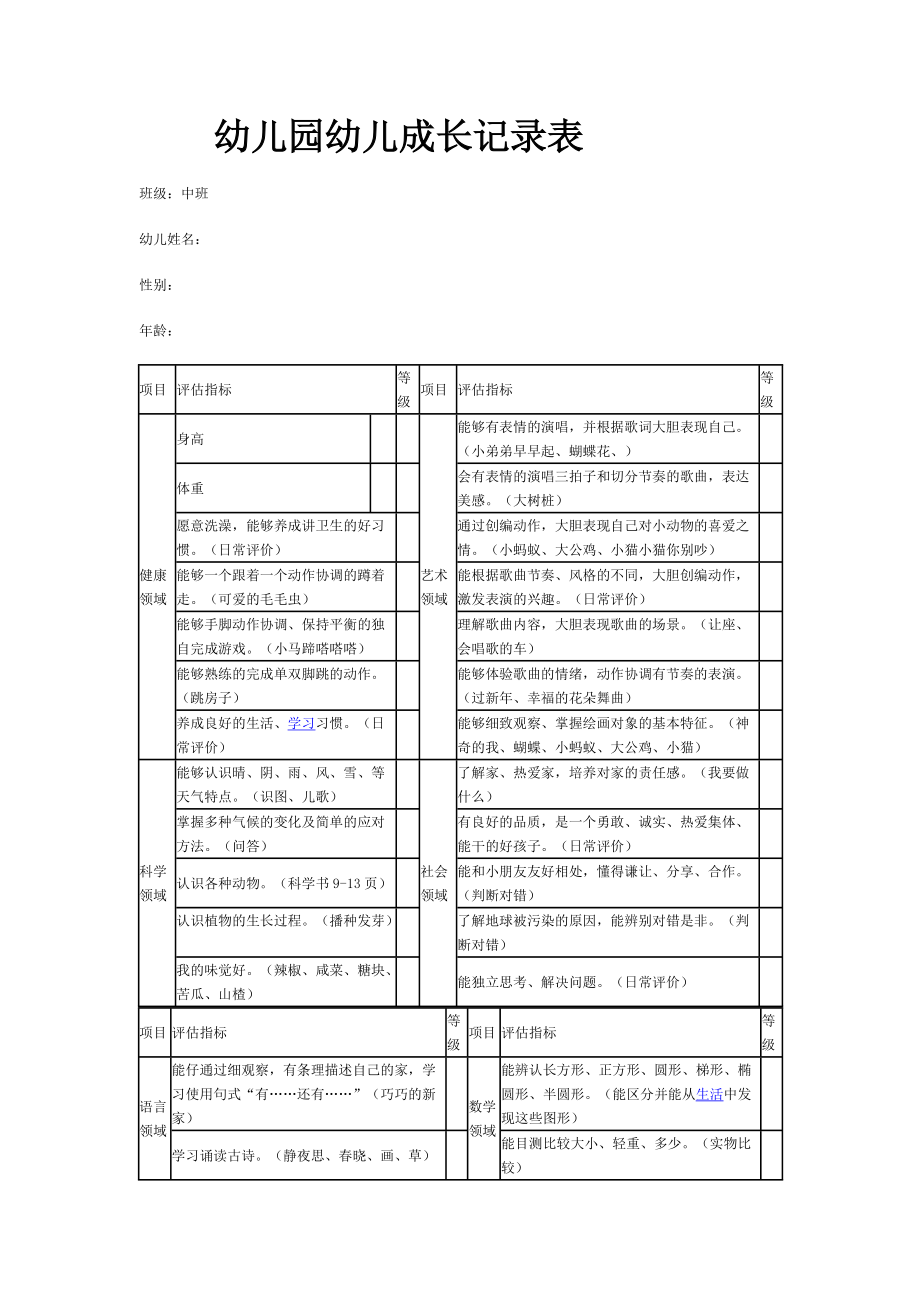 幼兒園幼兒成長(zhǎng)記錄表_第1頁(yè)