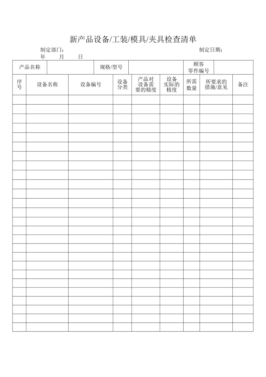 新產(chǎn)品設(shè)備工裝模具夾具檢查清單_第1頁