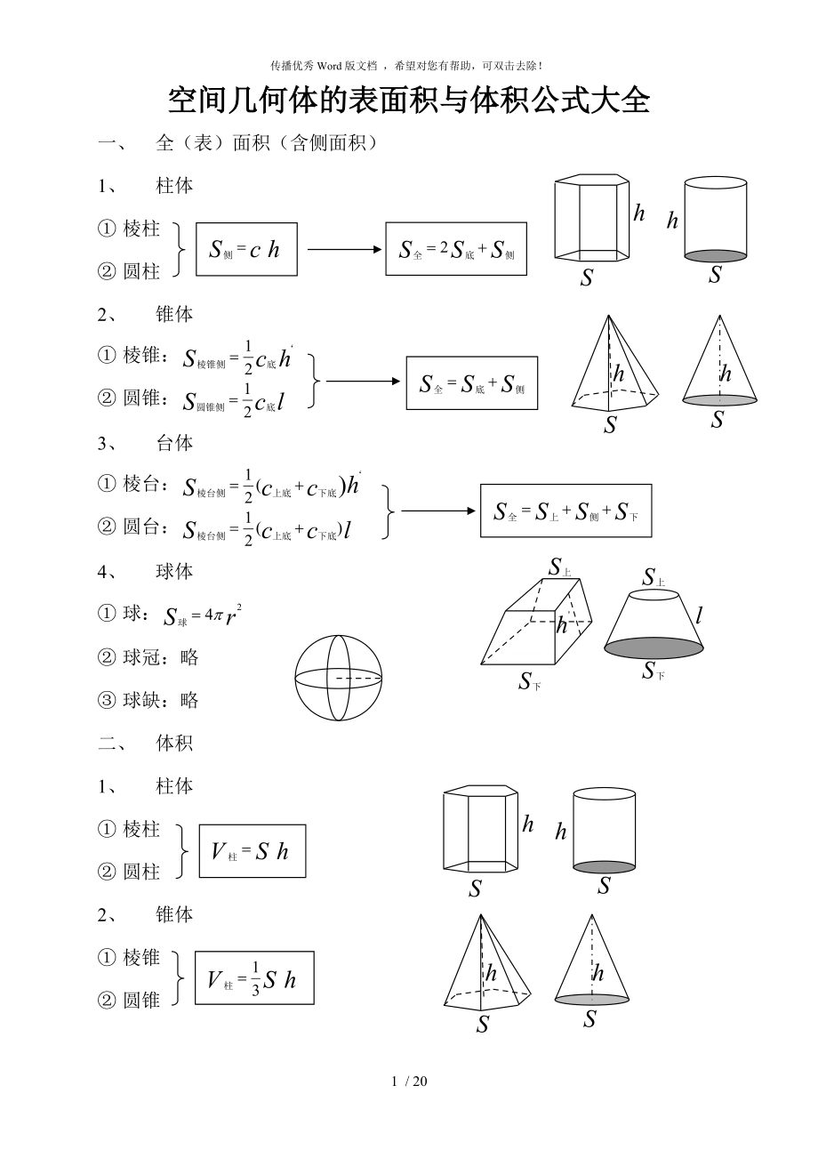 空间几何体的表面积与体积公式大全_第1页