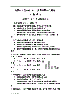 安徽省和縣一中高三第一次月考生 物 試 卷及答案