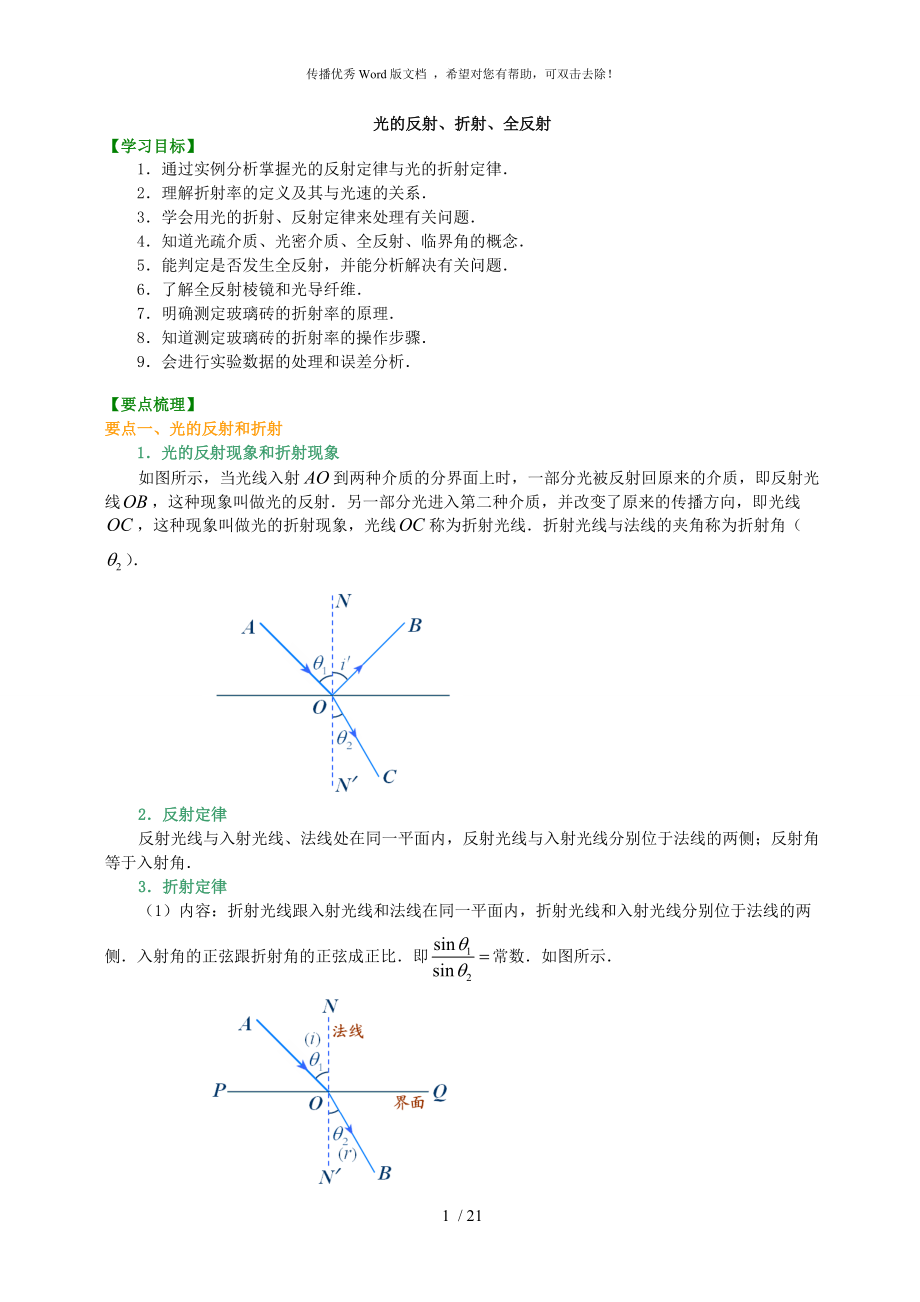 知识讲解光的反射、折射、全反射_第1页