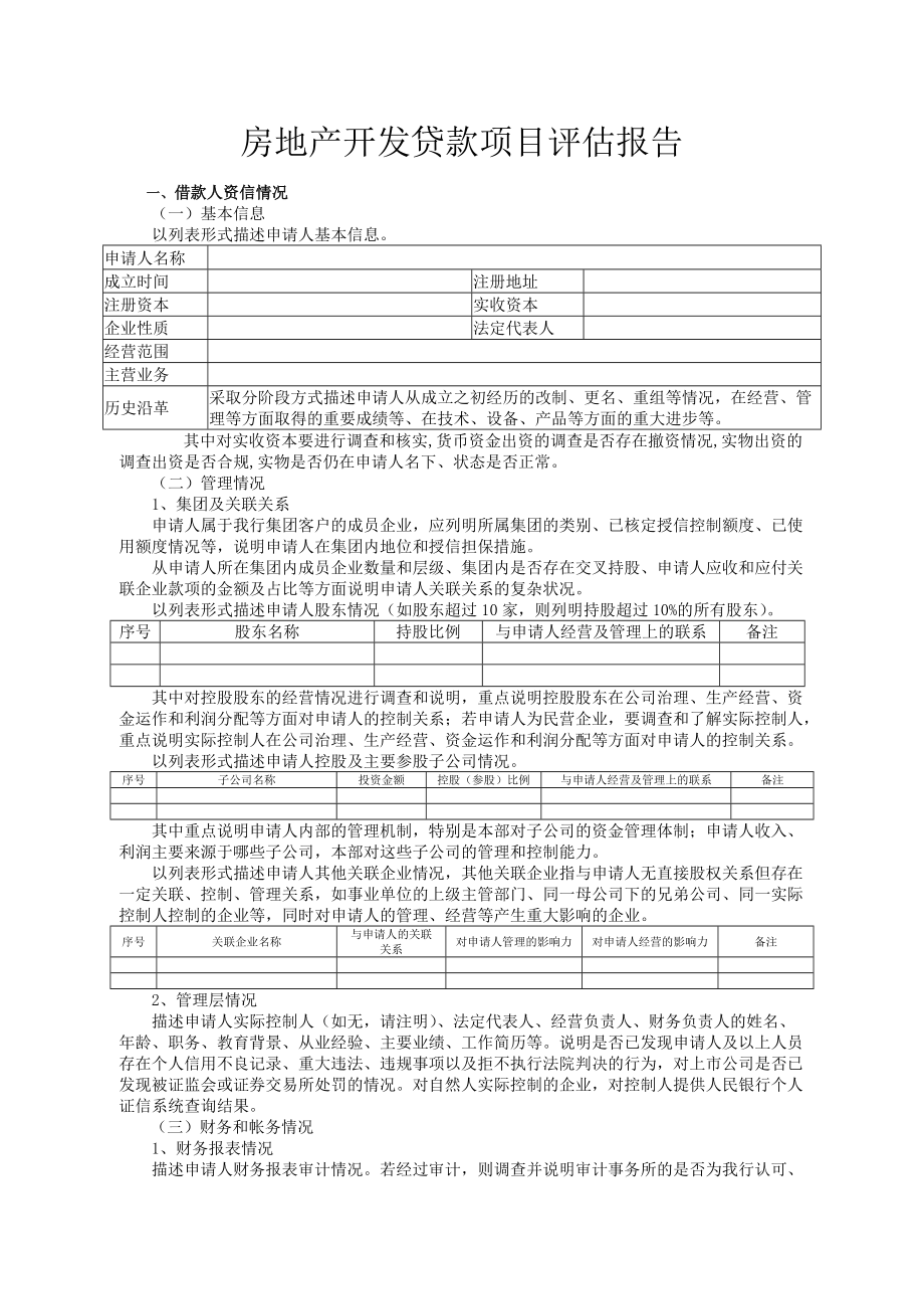 房地产开发贷款项目评估报告模板_第1页