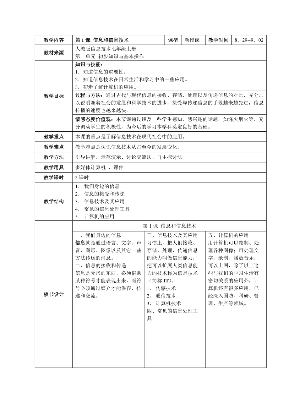 第1課 信息和信息技術(shù)教學(xué)設(shè)計(jì)_第1頁