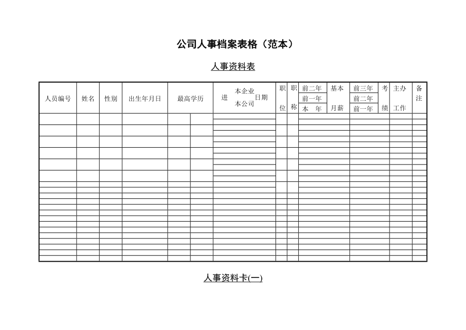 公司人事档案表格(范本)