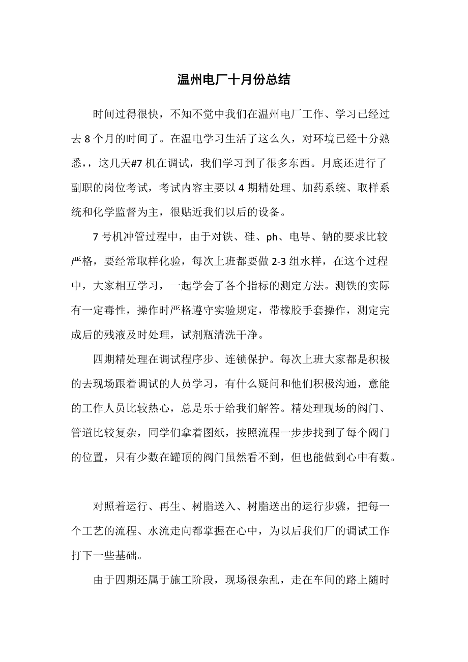 温州电厂十一月份总结（胡凯敏）_第1页