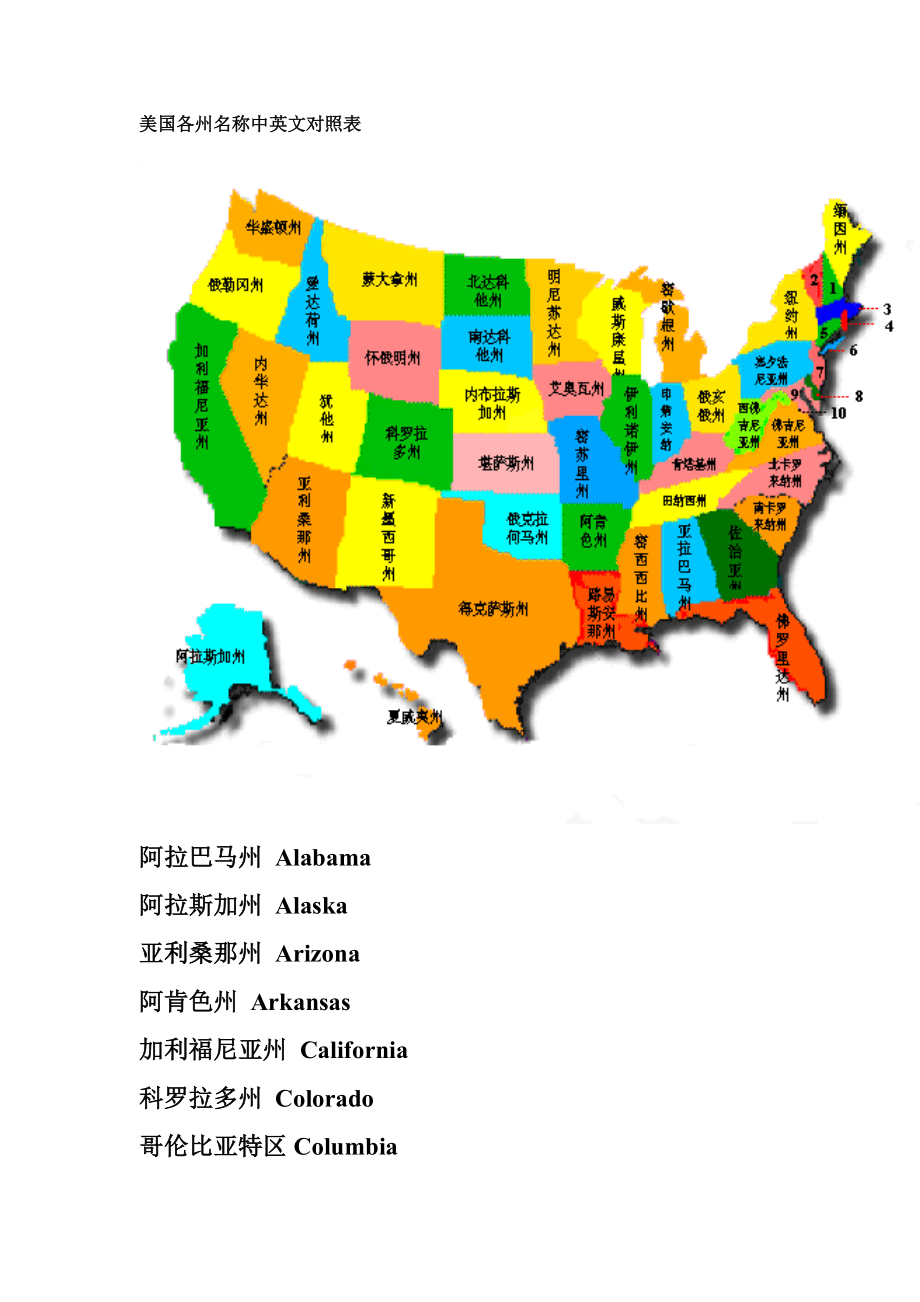 美国各州名称中英文对照表_第1页