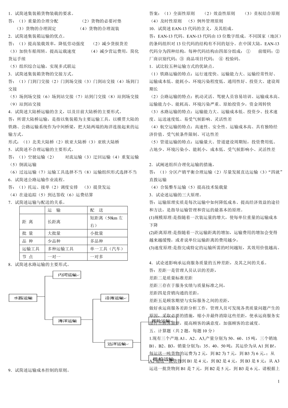 物流运输管理试题库_第1页