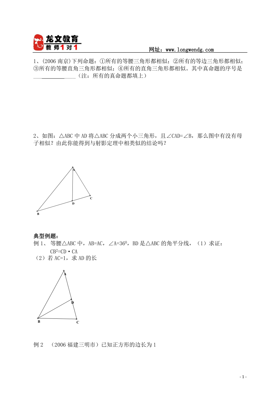 相似三角形的性质与判定复习学案_第1页