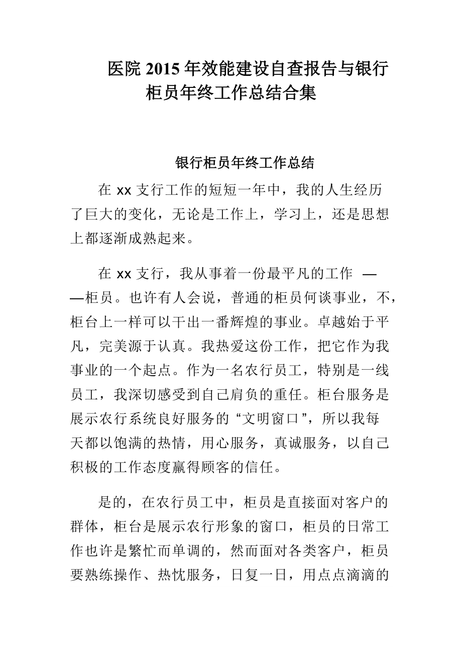 医院效能建设自查报告与银行柜员年终工作总结合集_第1页