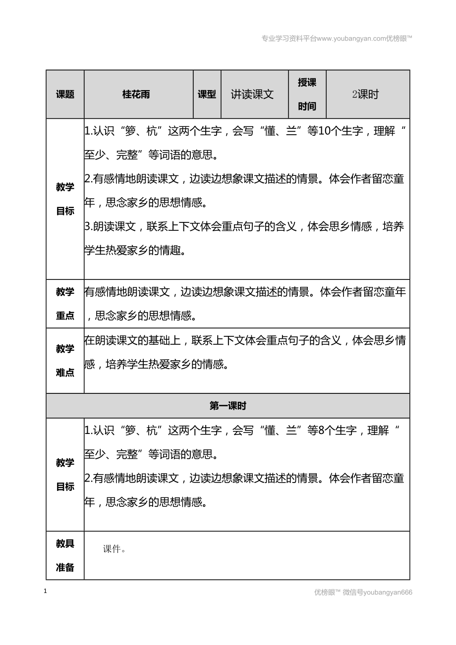 部編語(yǔ)文五上桂花雨 教案教案_第1頁(yè)