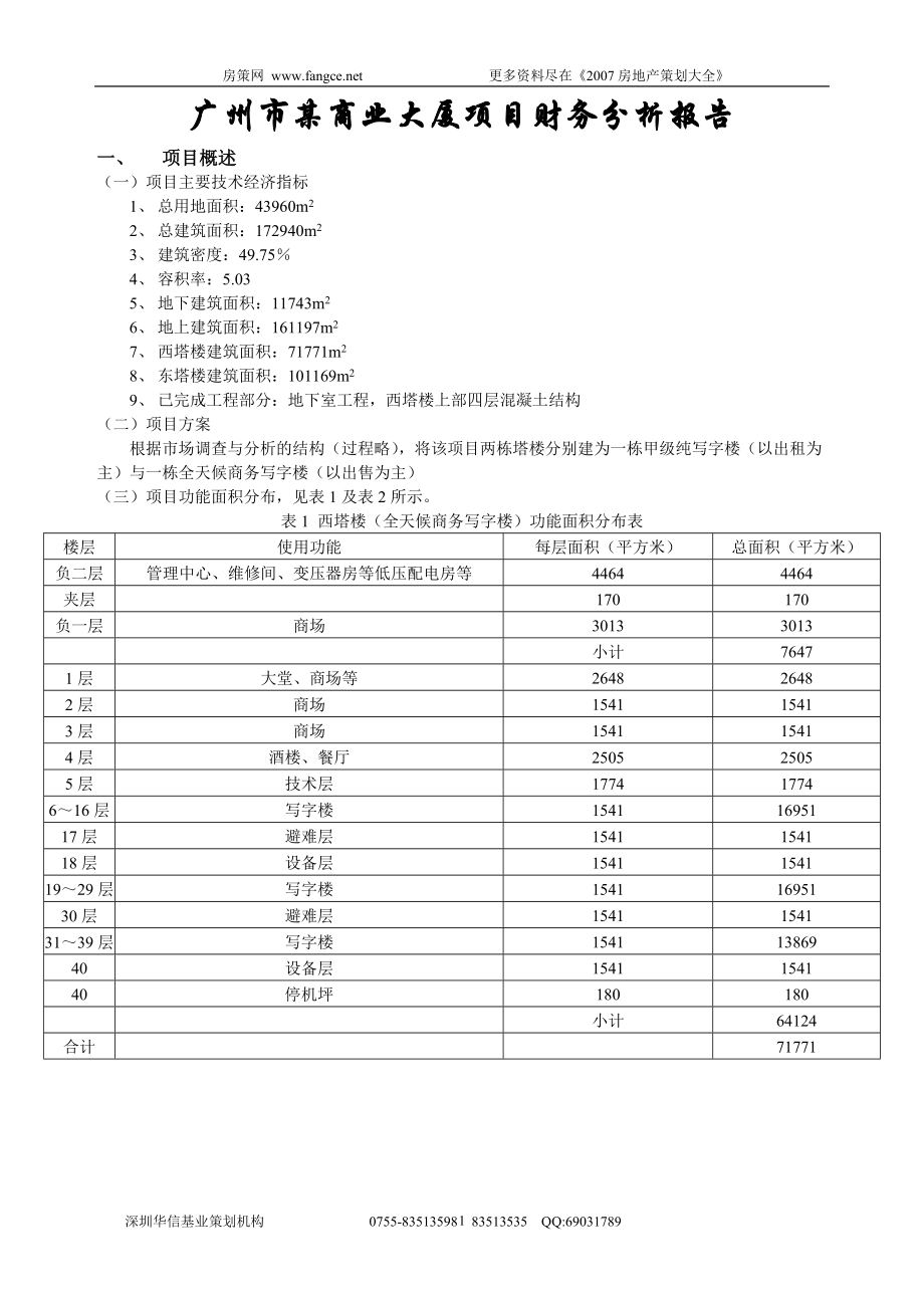 广州某商业大厦项目财务分析报告_第1页