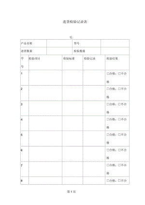 原材料進(jìn)貨檢驗(yàn)記錄表-3頁word資料