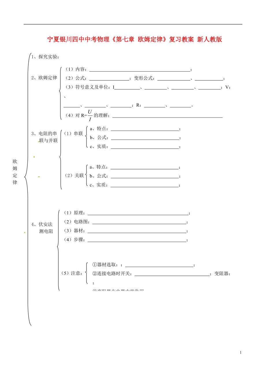 中考物理《第七章 歐姆定律》復習教案 新人教版_第1頁