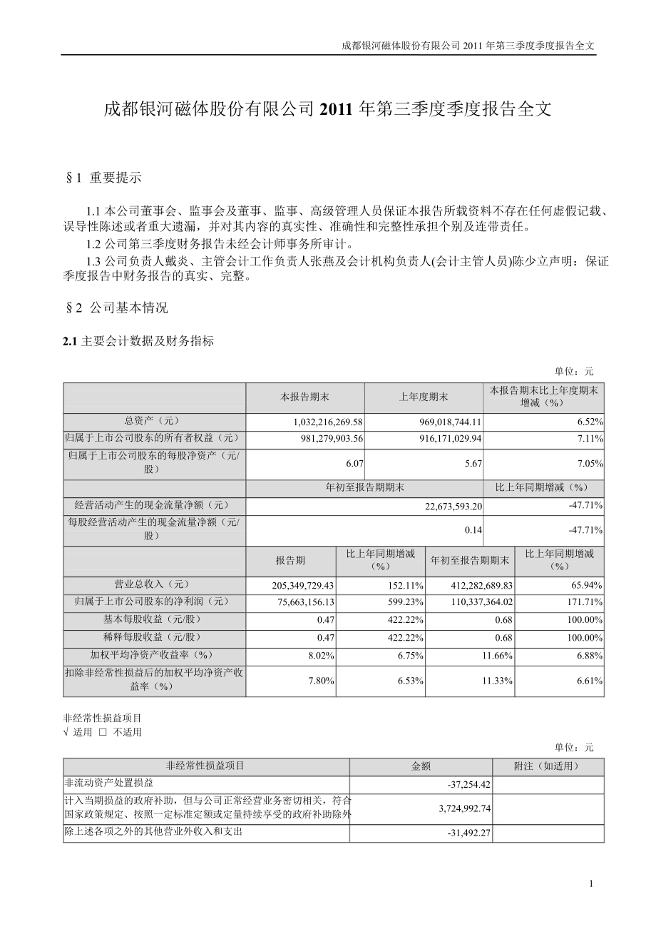 銀河磁體：第三季度報告全文_第1頁