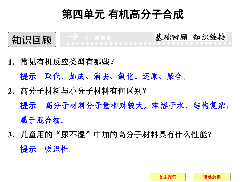 2017-2018學(xué)年蘇教版選修2 專題三第四單元 有機(jī)高分子合成 課件_第1頁