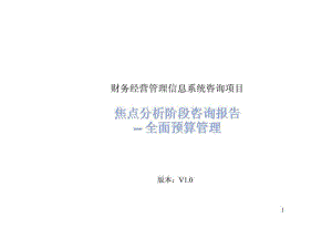 財務(wù)經(jīng)營管理信息系統(tǒng)咨詢項目焦點分析階段咨詢報告 全面預(yù)算管理