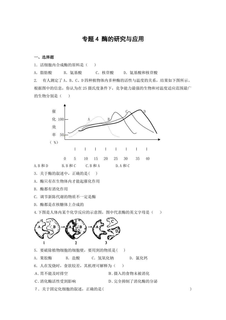 生物：專題4《酶的研究與應(yīng)用》測(cè)試（新人教版選修1）_第1頁(yè)