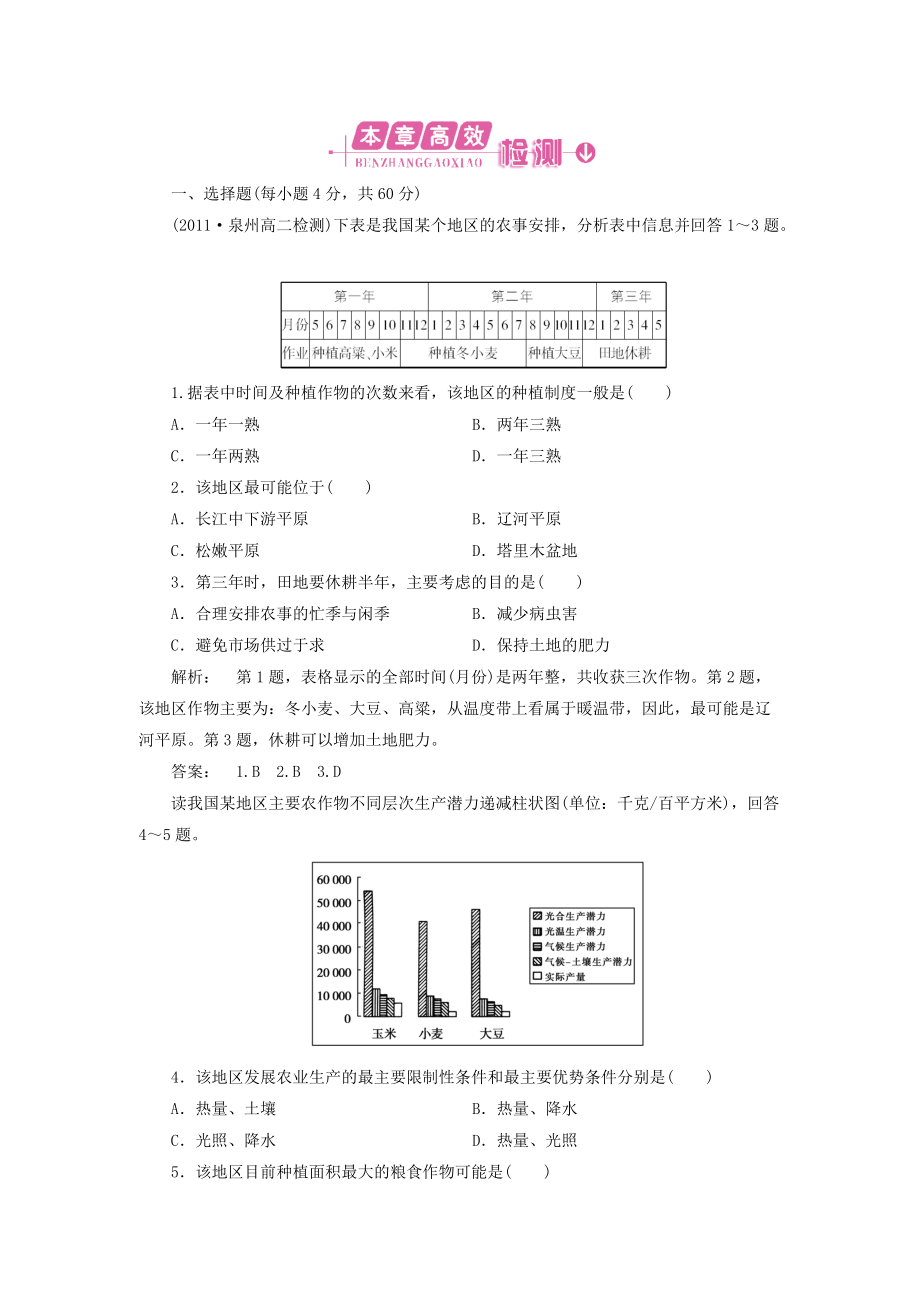 地理：第四章 本章高效整合 試題（新人教版必修3）_第1頁(yè)