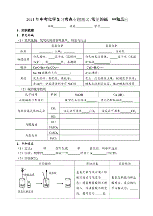 2021年中考化學(xué)復(fù)習(xí)考點專題測試：常見的堿中和反應(yīng)