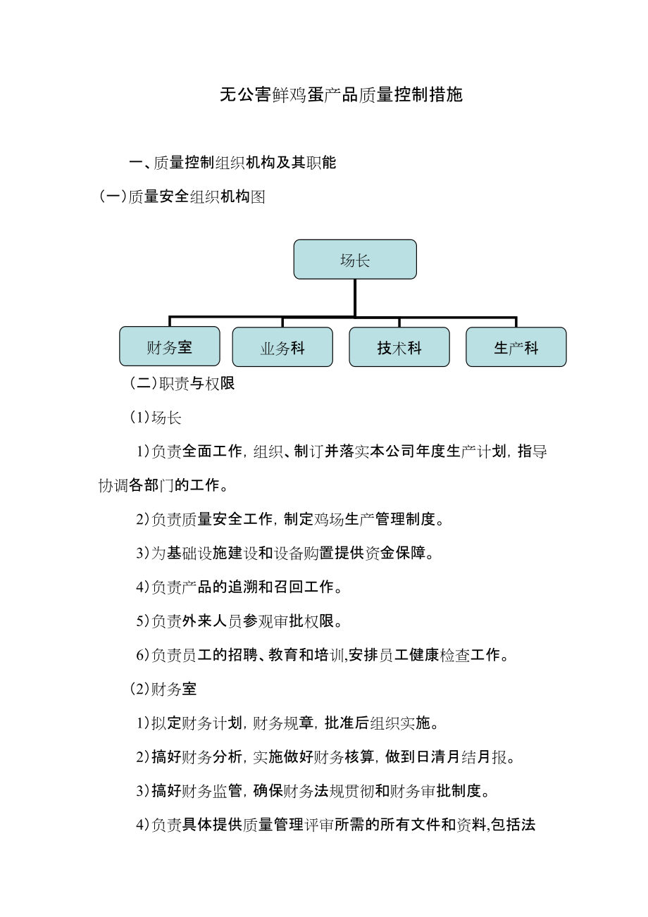 无公害鲜鸡蛋产品质量控制措施及操作规程_第1页