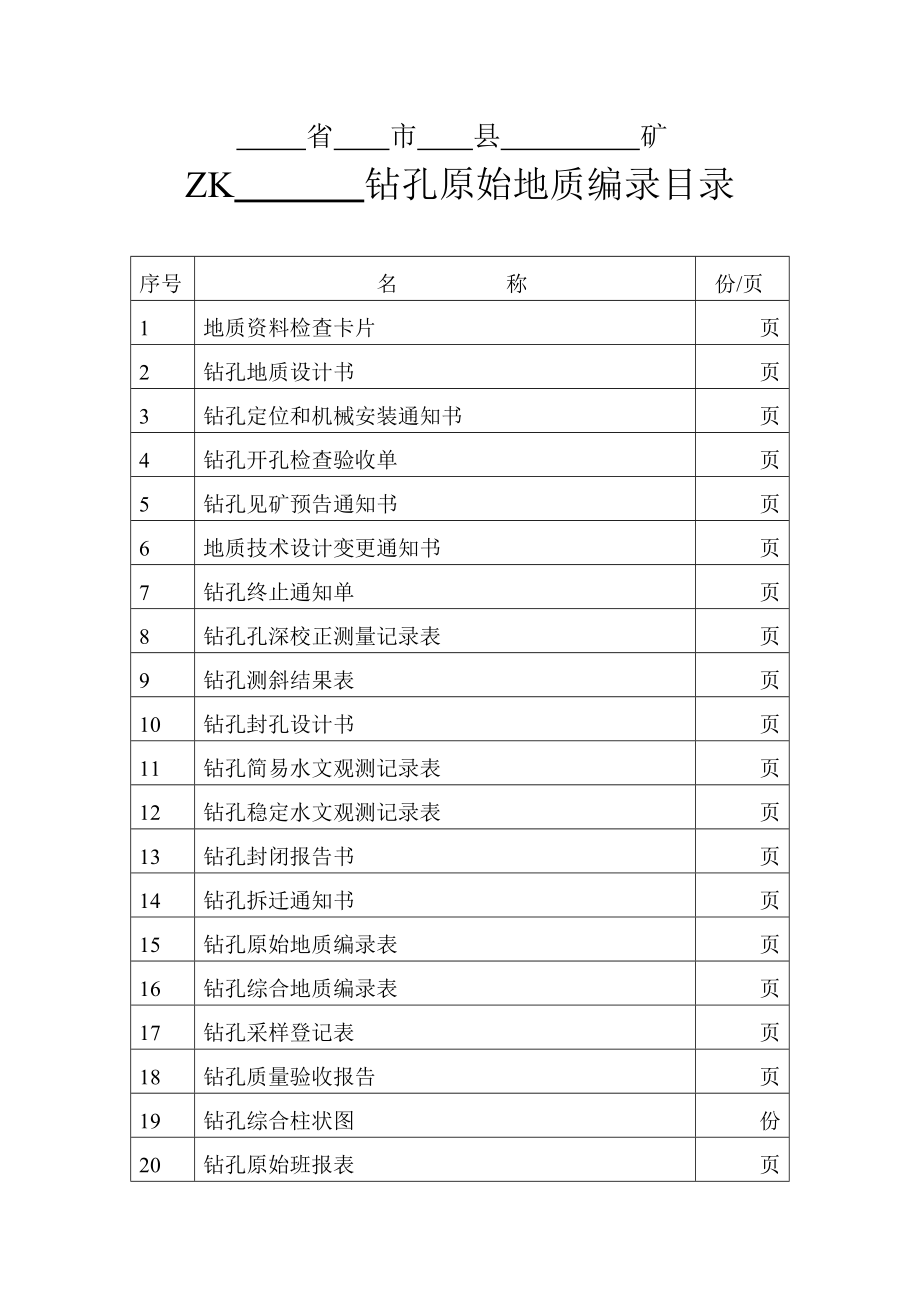 全套鑽孔編錄表(以礦產勘查為主)【終結版】