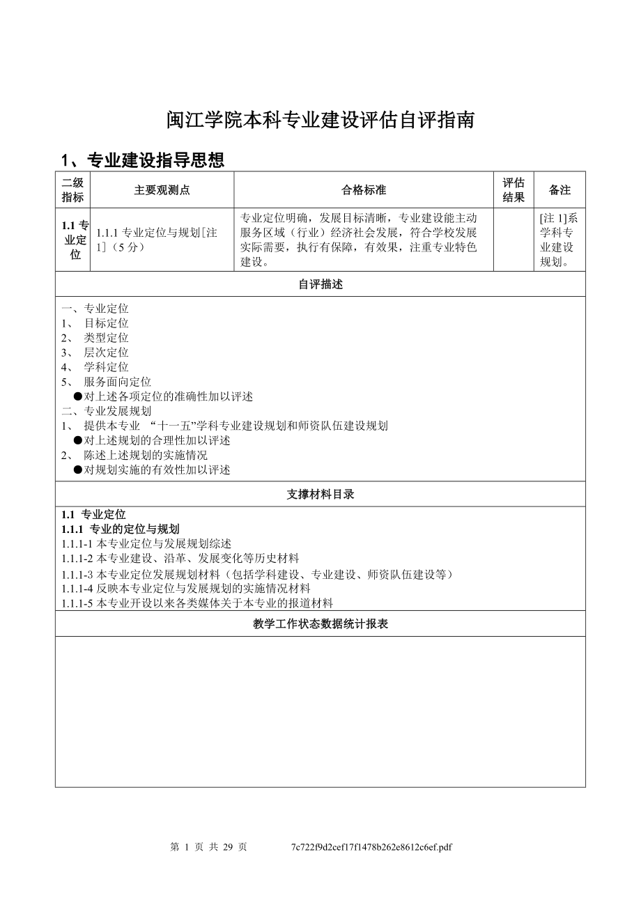 闽江学院本科专业建设评估自评指南_第1页