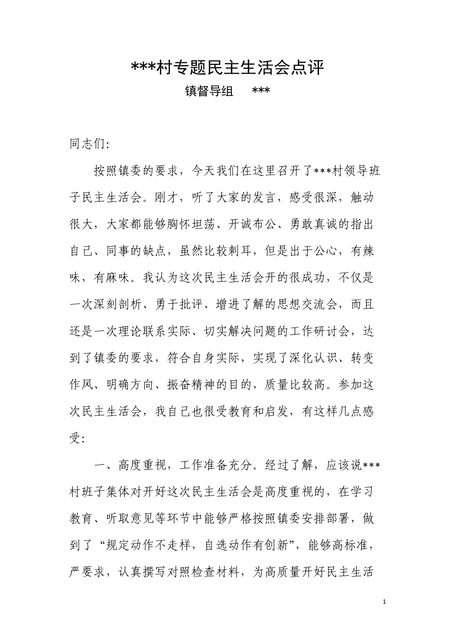 党的群众路线教育实践活动村党支部民主生活会点评_第1页