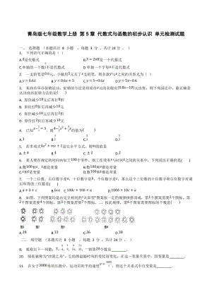 青島版七年級數(shù)學上冊 第5章 代數(shù)式與函數(shù)的初步認識 單元檢測試題