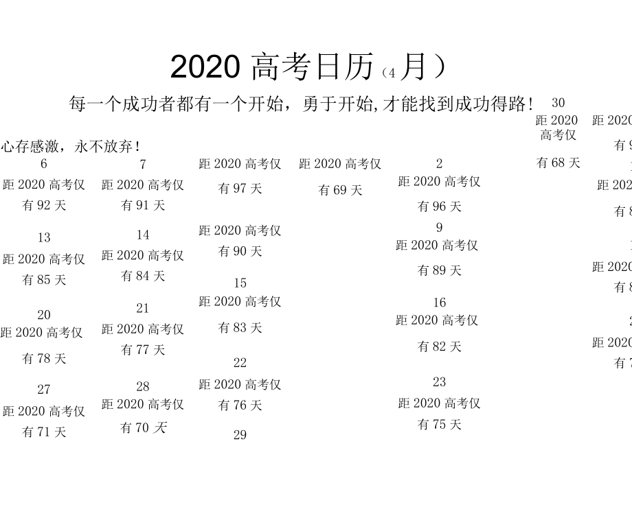 2020高考倒計時日曆最新延期後