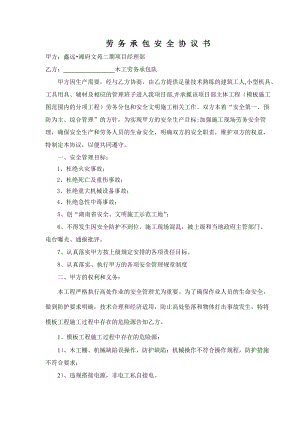 湖南省某住宅项目劳务承包安全协议书