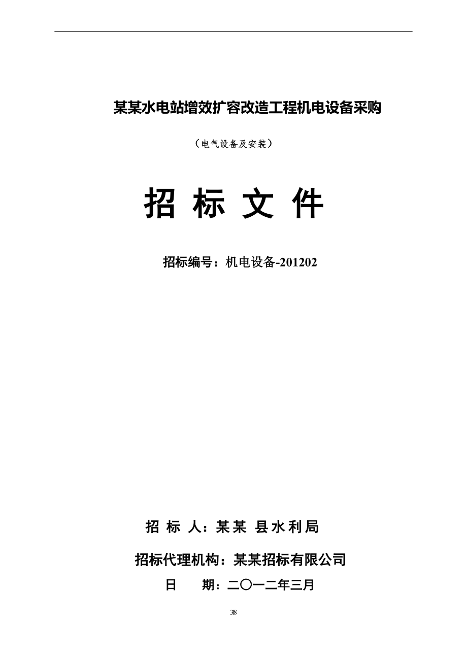 某某水电站增效扩容改造工程机电设备采购及安装招标文件_第1页