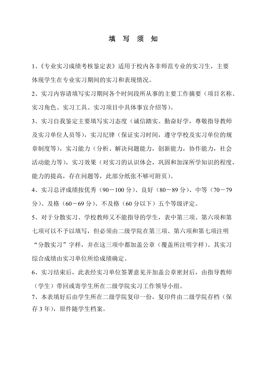 专业实习成绩考核鉴定表