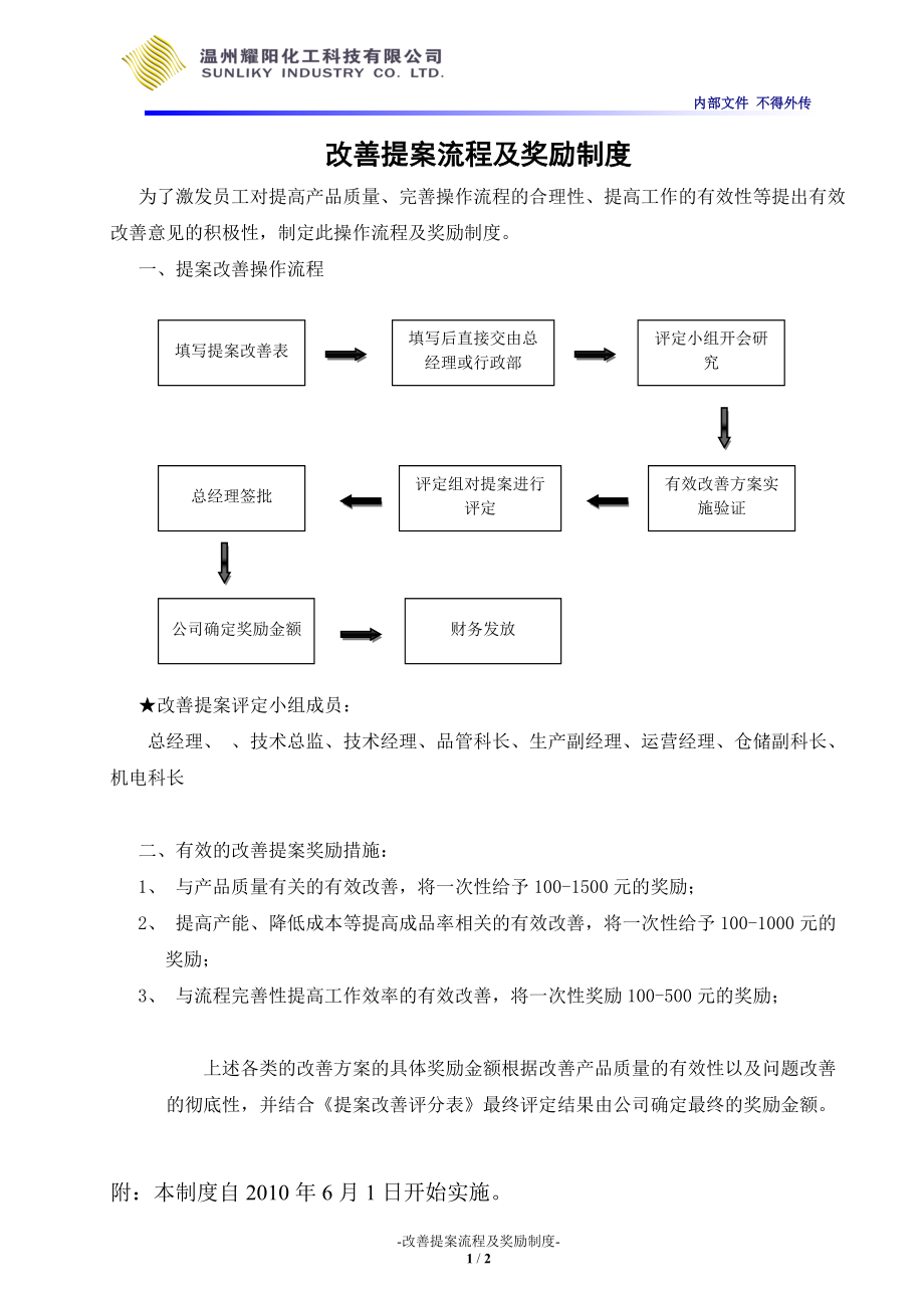 【经典】改善提案流程及奖励制度10.06.06_第1页