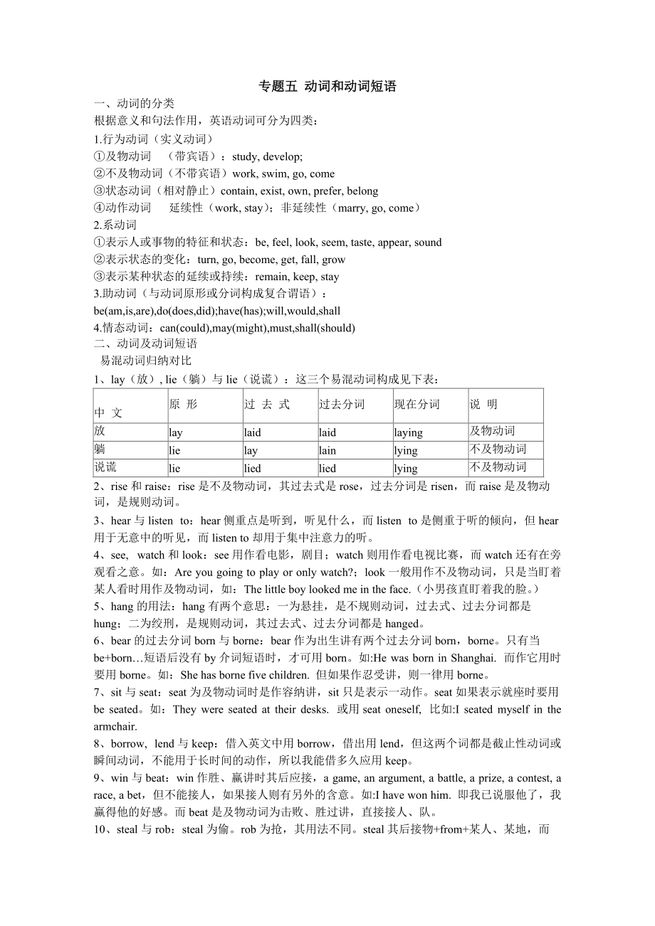 高考二轮复习英语考案——专题五动词和动词短语_第1页