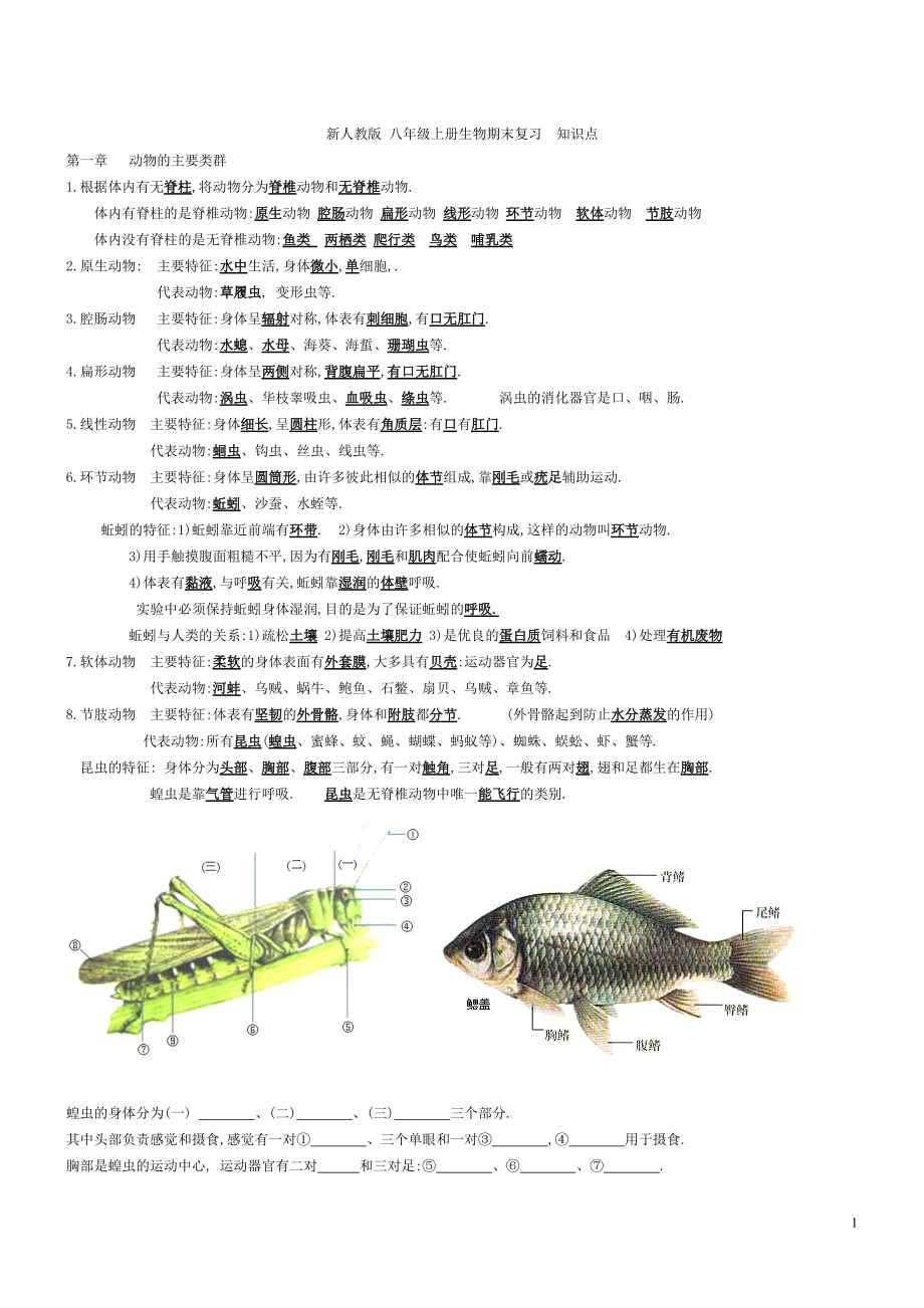 新人教版八年级上册生物 期末复习知识点_第1页