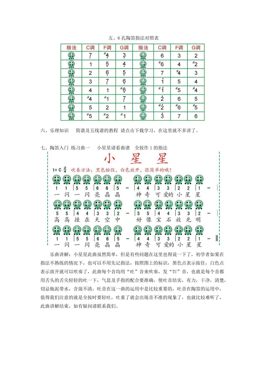 6孔陶笛经典教程合集含指法曲谱等