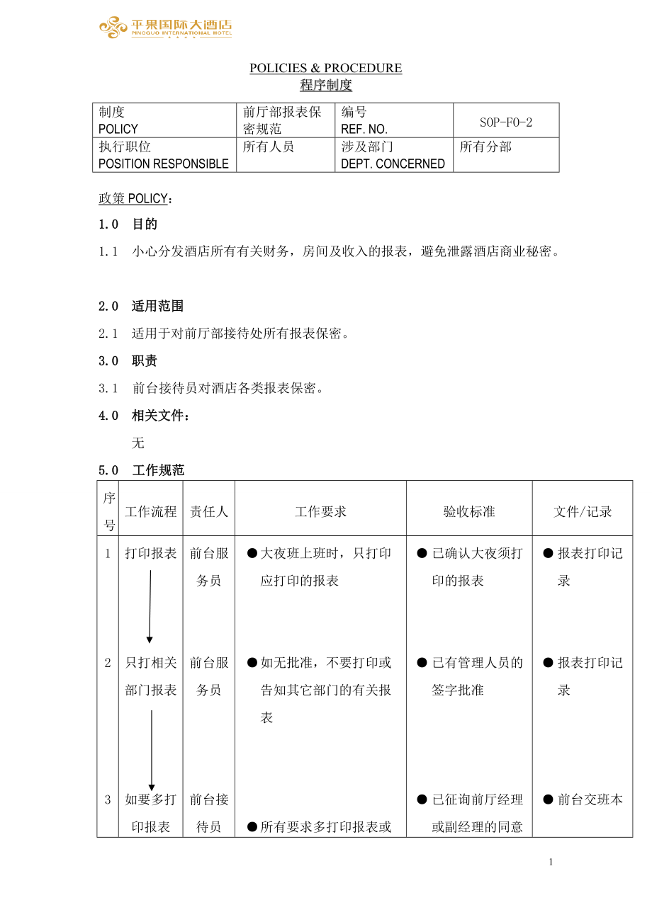 酒店前厅部报表保密规范_第1页