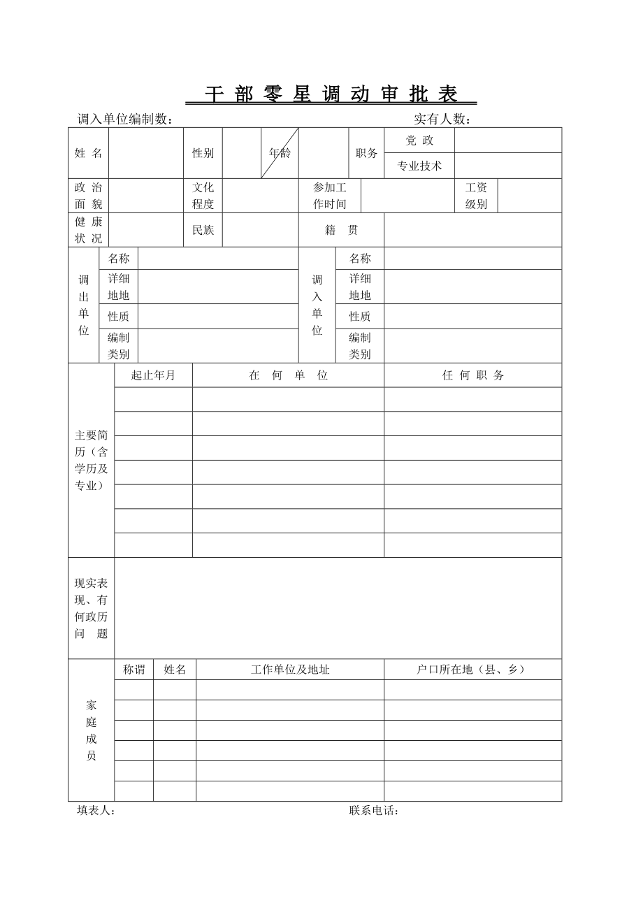 幹部零星調動審批表