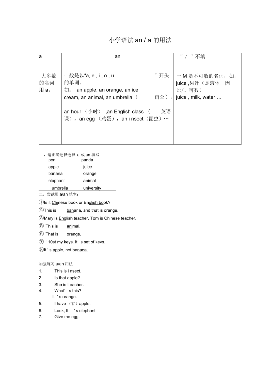 a与an的专项练习_第1页