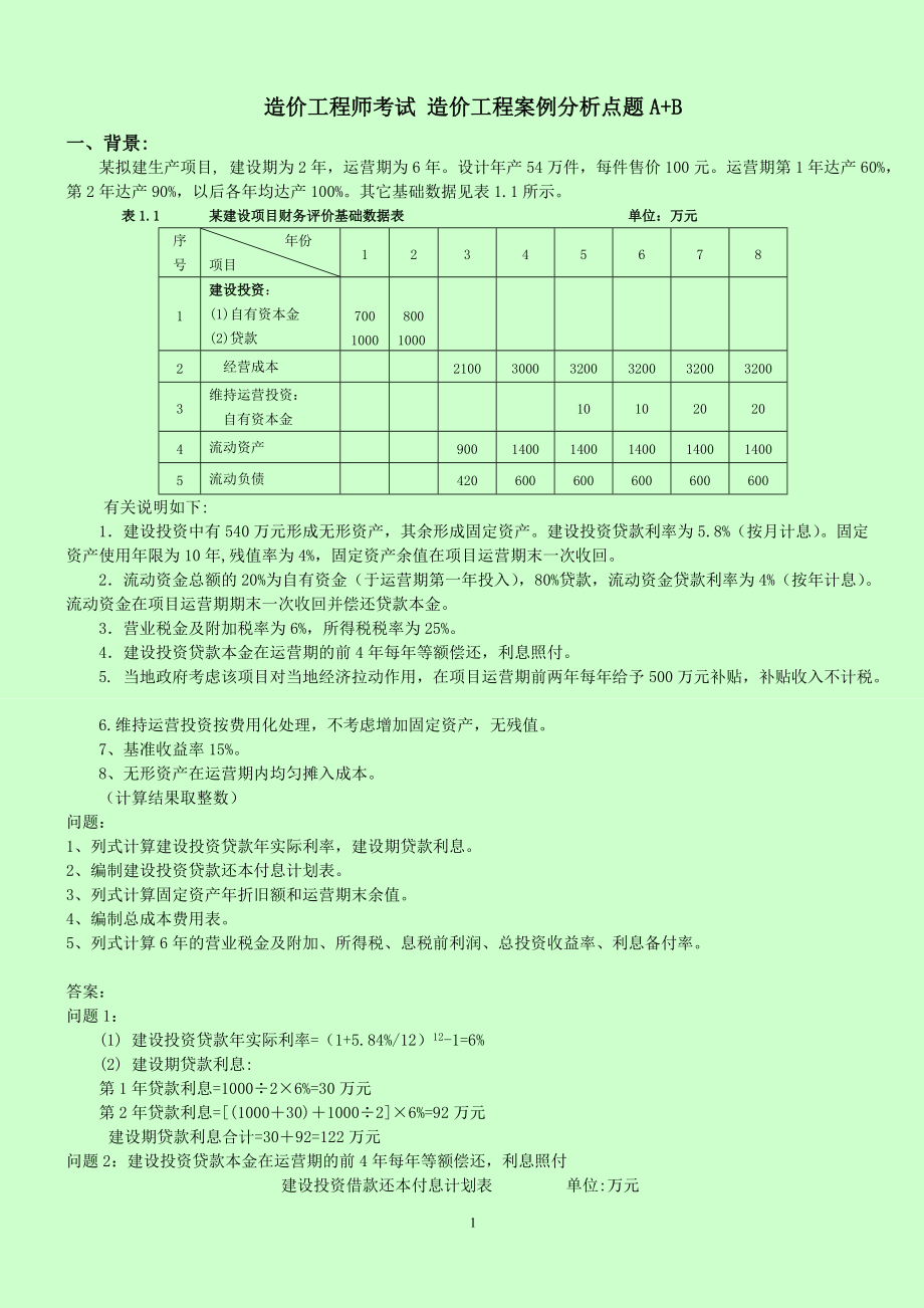 造價工程師考試 建設(shè)工程造價案例分析 考前點題_第1頁