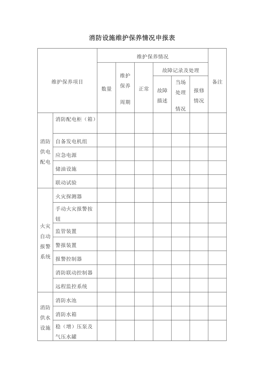 消防设施维护保养情况申报表_第1页