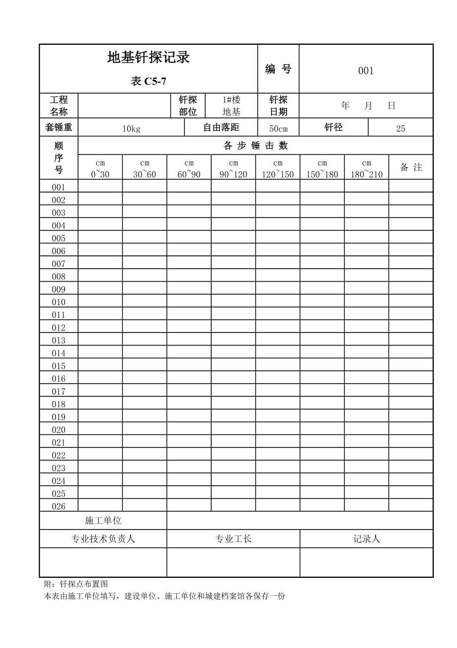 地基钎探记录表