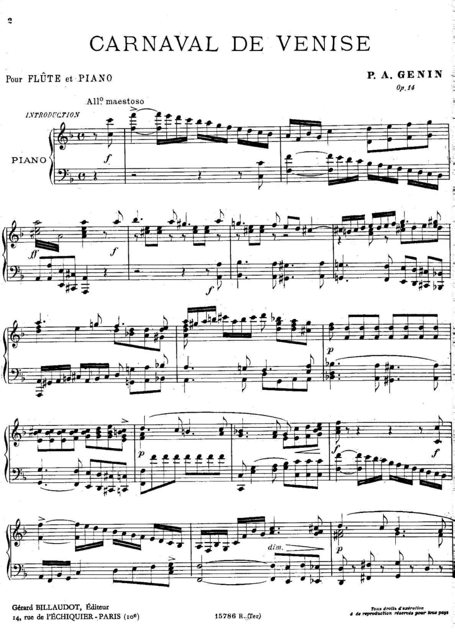 威尼斯狂欢节(长笛钢琴伴奏谱)Pierre Agricola Genin C..._第1页