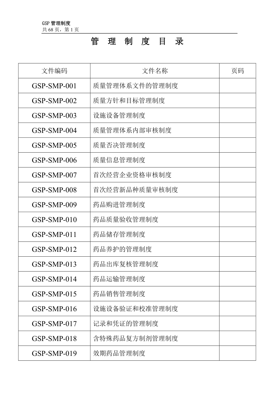 新版通用GSP质量管理体系文件_第1页